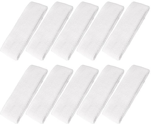 Mallofusa ? 10 PCS Cotton Sports Basketball Headband/Sweatband Head Sweat Band/Brace Gift Party Outdoor Activities (White)