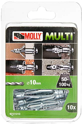 Molly M101010-XJ Molly Multi Chevilles métal avec vis agglo, Gris, Set de 10 Pièces