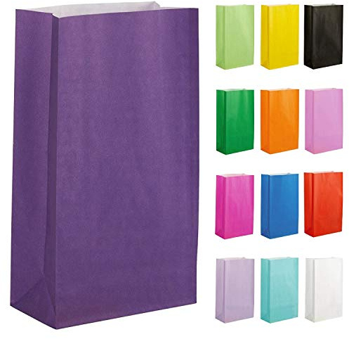 Thepaperbagstore 40 Mörklila papperspåsar – 14x24.5x7cm – Färgglada papperspresentpåsar för barn- och vuxenfester, födelsedagar, bröllop, babyshowers, möhippa och godis söta väskor