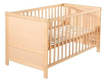 roba Kombi Kinderbett, 70x140 cm, Babybett Holz natur, 3-fach höhenverstellbar, Baby- bzw. Kinderbett mit Schlupfstäben umbaubar zum Juniorbett