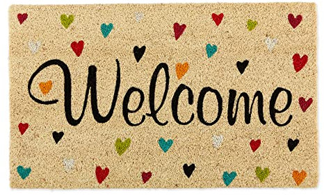 DII Tapete de Bienvenida para Exteriores, cloruro de polivinilo de Coco, Corazones, 1 pie 5 Pulgadas x 2 pies 5 Pulgadas (Rectangular)