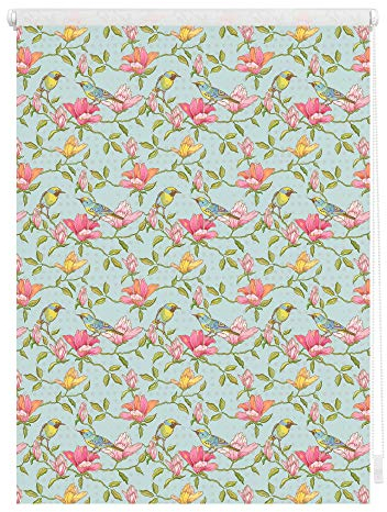 Lichtblick Klemmfix Tageslicht-Rollo mit Motiv, ohne Bohren, Blickdicht, Seitenzugrollo, Made in Germany, Birds - Grün Pink 120 x 150 cm (B x L)
