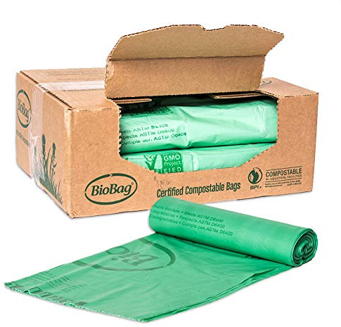 BioBag (USA) The Original Compostable Bag, 96 Gallon, 60 Count, 100% Certified Compostable Trash Bag Liners for Food Waste, Extra Strong and Durable, Trash Bag
