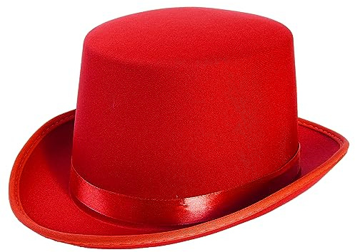 Satin Top Hat Accessory - Pack of 1 - Red Hat with Matching Ribbon Band - Adults Kids Boys Girls Dance Show Stage Performances Vintage Events Circus Cabaret Fancy Dress Costume Accessory
