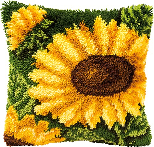 VERVACO Knüpfkissen Set Deko Kissenbezug Knüpfset für Anfänger Sonnenblume Basteln Erwachsene Kreativ DIY Handarbeit Kissen zum Selber Knüpfe ca. 40 x 40 cm Latch Hook Kit Knüpfhaken Set Kissen