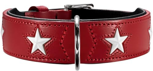 HUNTER MAGIC STAR Hundehalsband, mit Sternen, Leder, weich, 60 (M-L), rot