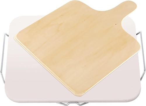Leifheit Pizzastein für den Backofen, inklusive Holzschieber, optimal für Flammkuchen und Pizza, Pizzastein 35x30x1 cm für knusprige Böden, Backstein eckig