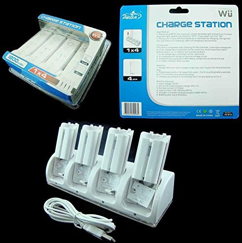 Estación de Carga 4 en 1 para Mandos Wii/Wii U | Incluye 4 Baterías Recargables de 2800mAh y Cable USB (Mandos No Incluidos)