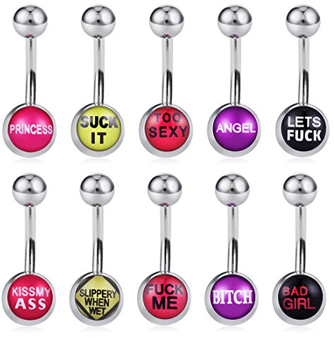 COTTVOTT Naughty Belly Button Rings with Letters Navel Piercings Body Jewelry (mix different letters 10pcs)
