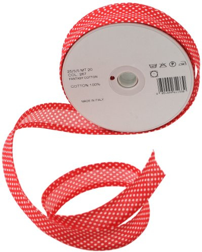 Inastri 25/5/5 mm Baumwollschrägband, rot, weiß gepunktet 267