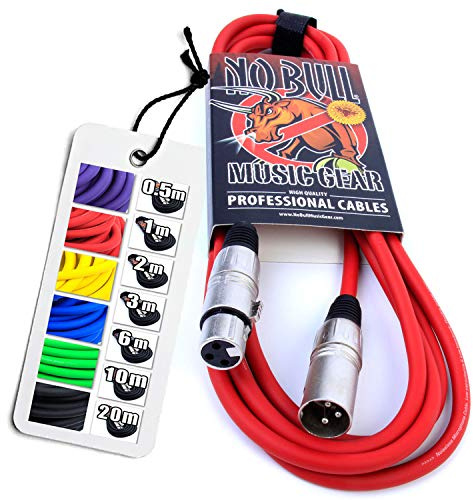 No Bull Nordell Music Gear' Premium XLR Cable (Red, 3m): Achieve a Clearer Audio Signal with Balanced Male to Female Microphone Lead, plus Cable Tie