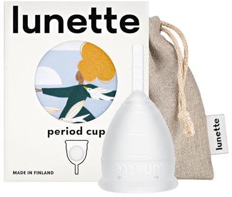 Lunette Menstrual Cup Reusable BPA Free Period Cup with 12-Hour Leak Free Comfort - Soft 100% Medical-Grade Silicone - Eco-Friendly Pad & Tampon Alternative – Vegan - Made in Finland - Size 1 Clear
