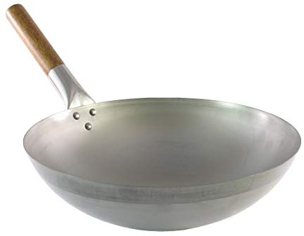 Wok tradicional de acero al carbono - Calidad profesional - Fondo redondo - Mango de madera - Ø 32,5 cm
