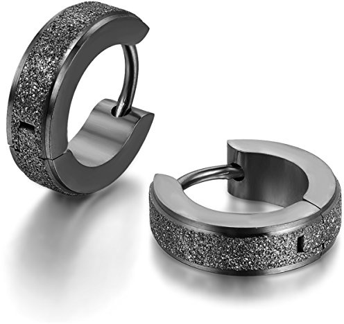 JewelryWe Schmuck Herren Damen Ohrringe, Creolen Ohrstecker, Edelstahl, Silber Schwarz Gold