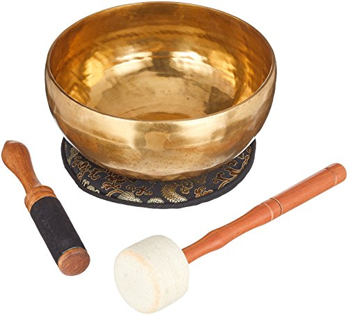 Lotus-Box 3 mit Buch: Klangschale (800-900g), Unterlage 18cm schwarz Drachen, Klöppel Holz/Leder schwarz Größe L, Klöppel Holz/Filz Größe XS, Box ... ... Banderole. Buch: Die Kraft der Klangschalen