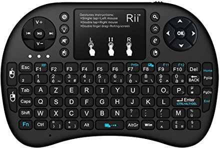 Rii Mini i8+ Wireless (AZERTY) - Mini Clavier Française Rétro-éclairé Ergonomique sans Fil avec Touchpad - Pour Smart TV, mini PC, HTPC, Console, Ordinateur (Noir)