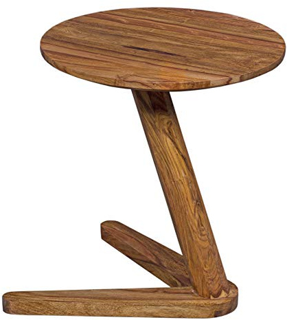 FineBuy Beistelltisch Rund 45x45x50 cm Sheesham Massivholz, V-Gestell | Wohnzimmertisch mit elegantem Untergestell, als Nachttisch nutzbar, Naturholz handgefertigt, Unikat