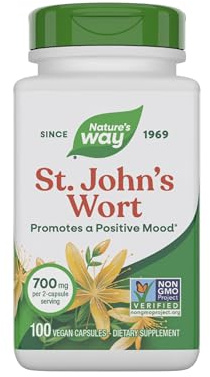 Nature's Way St. John’s Wort Capsules, Herbal Supplement Promotes a Positive Outlook*, 700 mg per 2-Capsule Serving, Non-GMO Project Verified, Vegan, 100 Capsules
