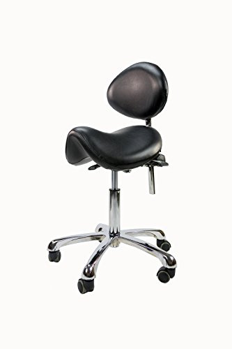 Spa Luxe - Ergonomic Office Chair Rolling Stool with Adjustable Back - Height Adjustable Salon Chair for Home, Office, Exam, Barber, and Beauty - Black