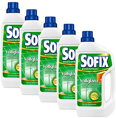 SOFIX Vollglanz, Bodenreiniger, 5 x 1 l, mit Citrus Extrakten, reinigt und schützt mit natürlichem Glanz