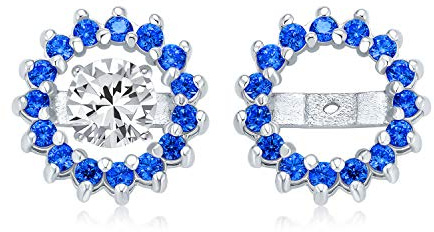 Königsblau Cubic Zirkonia Simulierte Saphir CZ Runde Pave Halo Ohrring Jacken Für Stecker Nur Jacke Für Damen .925 Sterlingsilber