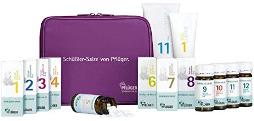 PFLÜGER Schüßler-Salze Nr. 1-12, je 100 Tabl. & Creme Nr. 1 + 11, je 75 g | Basissalze für Haus- und Reiseapotheke, inklusive Kosmetiktasche, Schüssler Salze, glutenfrei, Arzneimittel
