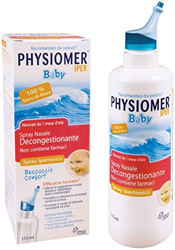 Physiomer Baby Spray Nasale Decongestionante Soluzione ipertonica con acqua di mare per neonati, 115 ml