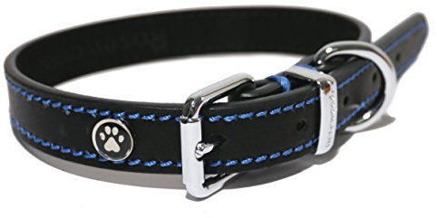 Rosewood Luxury Leather Dog Collar, 14-18-inch, Black