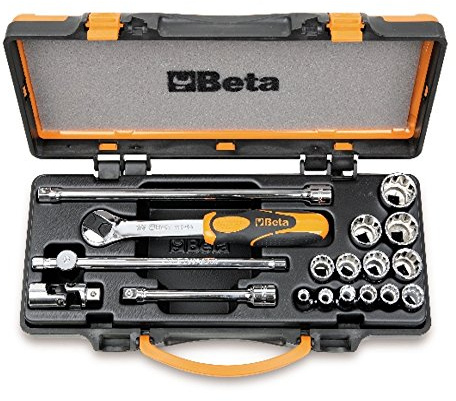 BETA 910AS/C13 - Assortimento 13 chiavi a bussola poligonali e 5 accessori in cassetta di lamiera
