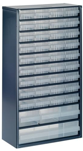 Raaco Kleinteilemagazin C12-40 mit 40 Schubladen - 15 x 30.6 x 55.2 cm | Tragkraft 36.3 kg, 15 x 30.6 x 55.2 cm, geeignet für Wandmontage, Schraubenregal für Kleinteile für Werkstatt Ordnungssystem