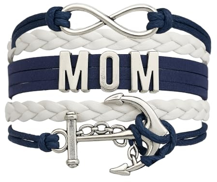 Mom Nautical Anchor Charm Bracelet for Women, Navy Rudder Anchor Braided Weave Leather Rope Infinity Love Bracelet, Gift For Mom