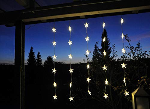 LED Sternenvorhang 30 LED Lichtervorhang Fenster Weihnachtsdeko | Dekorativer LED Lichtervorhang für Advent, Weihnachten und stimmungsvolle Winterdekoration