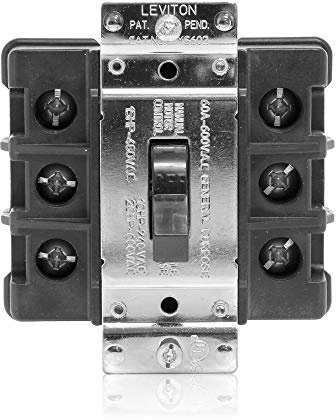 Leviton 60 Amp, 600 Volt, Toggle 3-Pole AC Motor Starter, MS603-FW, Black