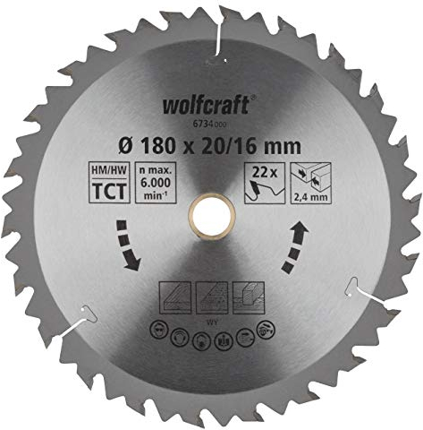 wolfcraft 6734000 | Handkreissägeblatt HM | Serie braun | 22 Zähne | ø180mm