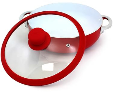 IMUSA USA 3.2Qt Red Ceramic Nonstick Caldero (Dutch Oven) with Silicone Rim & Glass Lid