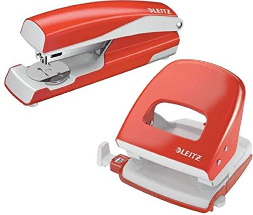 Leitz 5008 Bürolocher NeXXt, Metall, 30 Blatt, hellrot + Heftgerät 5502 30 Blatt hellrot