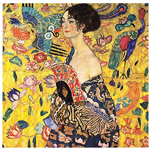 Legendarte - Kunstdruck auf Leinwand - Dame mit Fächer Gustav Klimt - Wanddeko, Canvas cm. 90x90