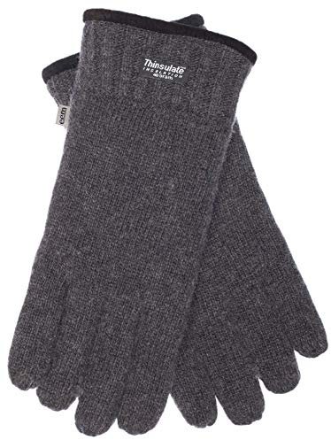 EEM guanti da uomo in maglia, morbida lana, fodera termica Thinsulate, orlo con piping, antracite L/XL