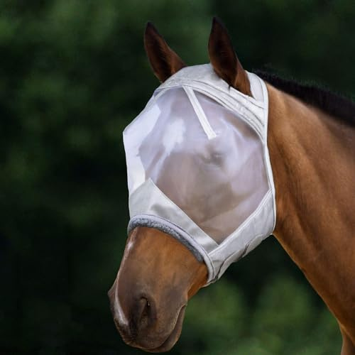 Harrison Howard CareMaster - Maschera antimosche per cavalli con imbottitura in pile spesso, traslucida, a maglia fine, colore: argento chiaro di luna