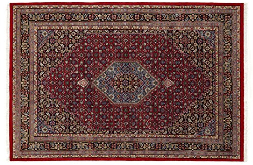 Mein Teppichmarkt Teppichträume werden wahr! BADOHI BIDJAR handgeknüpfter Orientteppich Naturfaser Kurzflor hochwertige Qualität in Rot Blau Braun Größe: 140x200 cm Diele, Esszimmer, Flur, Kinder