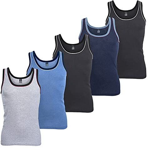 MT Herren Melange Tank-Top (5er Pack) Baumwoll Feinripp Unterhemden ärmellos
