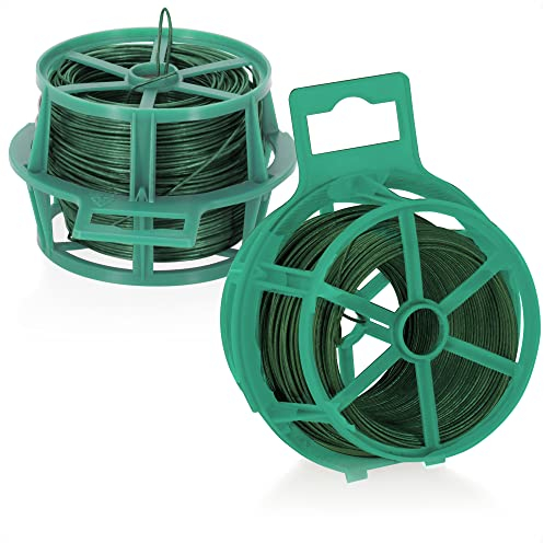 COM-FOUR® 2x rouleaux avec 50 mètres de fil plastifié - 100 mètres de fil de ligature - fil de fer jardin (02x 50m vert V2)