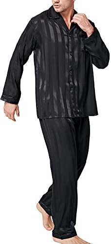Lonxu Set Pigiama in Raso da Uomo Black Medium