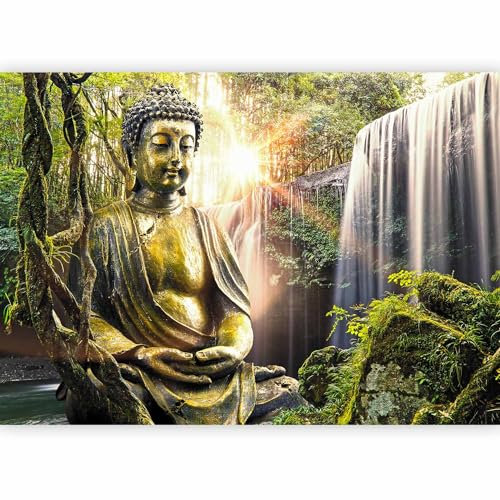 murando Fotomurales 150x105 cm XXL Papel pintado tejido no tejido Decoración de Pared decorativos Murales moderna de Diseno Fotográfico Natur Buda Zen Spa Bosque Cascada h-C-0032-a-b