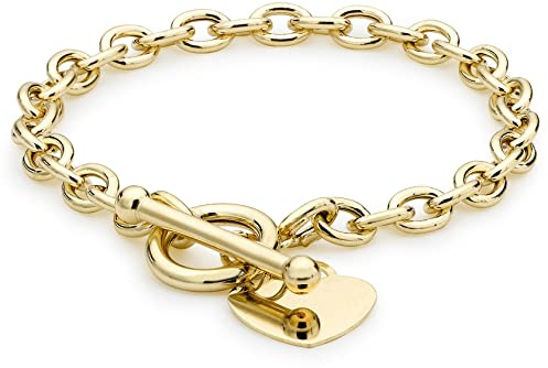CARISSIMA Damen-Armband 9ct Yellow Oval Belcher Heart Tag T-Bar Bracelet 20cm/8 375 Gelbgold-1.24.1473