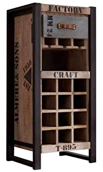 MASSIVMOEBEL24.DE | Factory Weinregal aus Massivholz #35 aus Mangoholz - Natur, Bedruckt für 12 Flaschen mit Schublade 40x51x110 cm Weinhalter