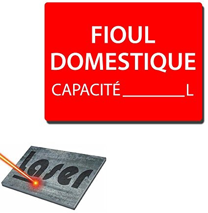 Plaque gravée autocollante 20x15cm Fioul domestique fond rouge