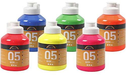 Acrylfarbe Neonfarbe, 6 x 500 ml