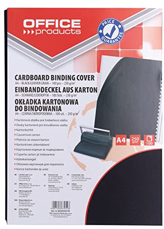 OFFICE PRODUCTS 20232525-05 Deckblätter Einbanddeckel zum Binden/ 100 Stück/Schwarz Lederstruktur Karton/Hartkarton Kartondeckel/DIN A4 / Stärke 250 Mikron/für Plastikbindung und Drahtbindung