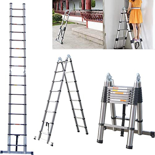5M 16.5ft A Frame Telescopic Folding Ladder Stainless steel Extendable Extension Foldable Portable Steps Ladders Indoor Outdoor 330lbs Load Capacity (2.5+2.5m)